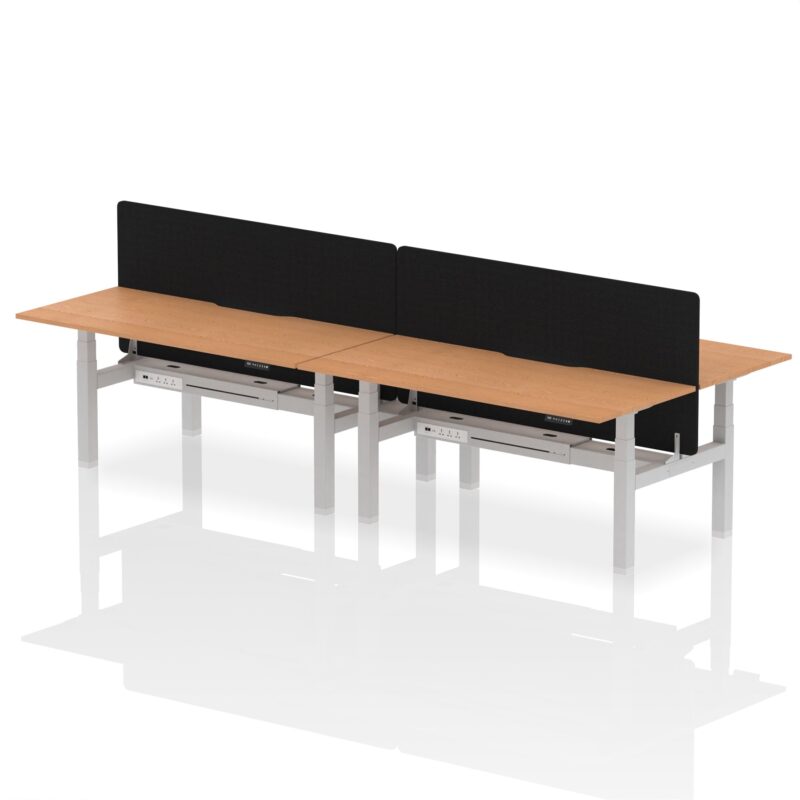 Air Back-to-Back Scalloped Edge Height Adjustable Bench Desk - 4 Person with Black Straight Screen - Image 65