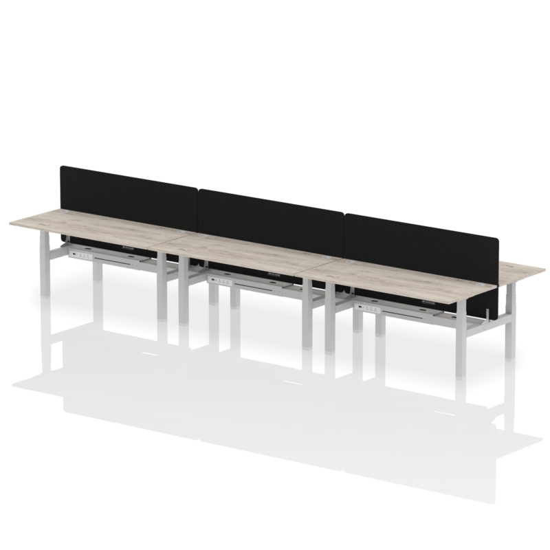 Air Back-to-Back Height Adjustable Bench Desk - 6 Person with Black Straight Screen - Image 59