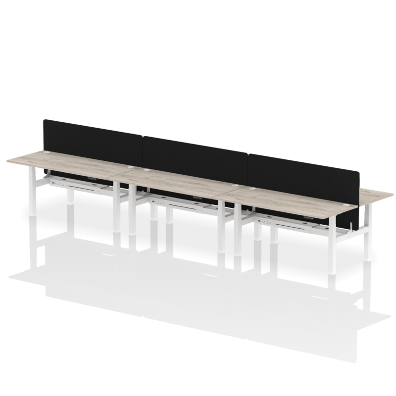 Air Back-to-Back Height Adjustable Bench Desk - 6 Person with Black Straight Screen - Image 60