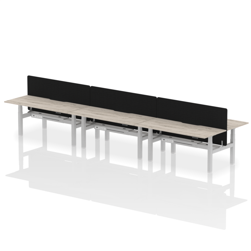 Air Back-to-Back Scalloped Edge Height Adjustable Bench Desk - 6 Person with Black Straight Screen - Image 59