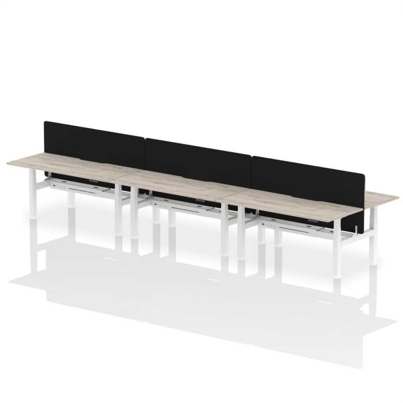 Air Back-to-Back Scalloped Edge Height Adjustable Bench Desk - 6 Person with Black Straight Screen - Image 60