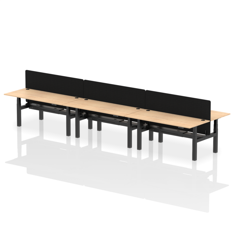 Air Back-to-Back Height Adjustable Bench Desk - 6 Person with Black Straight Screen - Image 61
