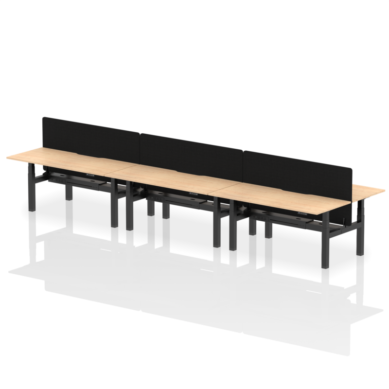 Air Back-to-Back Scalloped Edge Height Adjustable Bench Desk - 6 Person with Black Straight Screen - Image 61