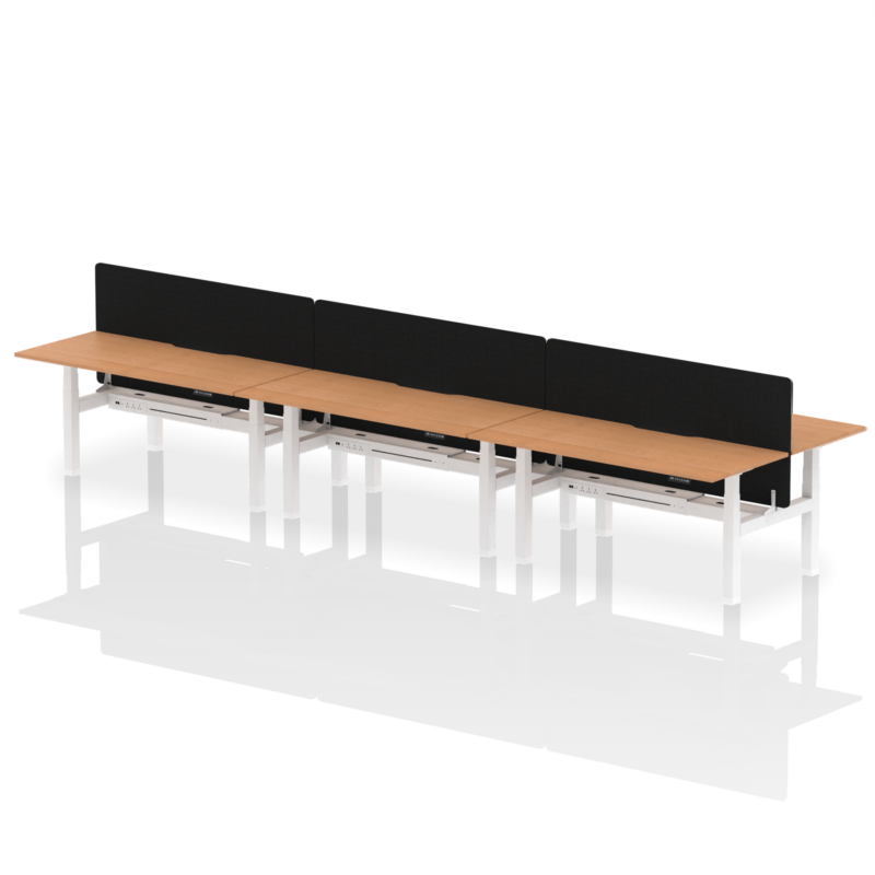 Air Back-to-Back Scalloped Edge Height Adjustable Bench Desk - 6 Person with Black Straight Screen - Image 66
