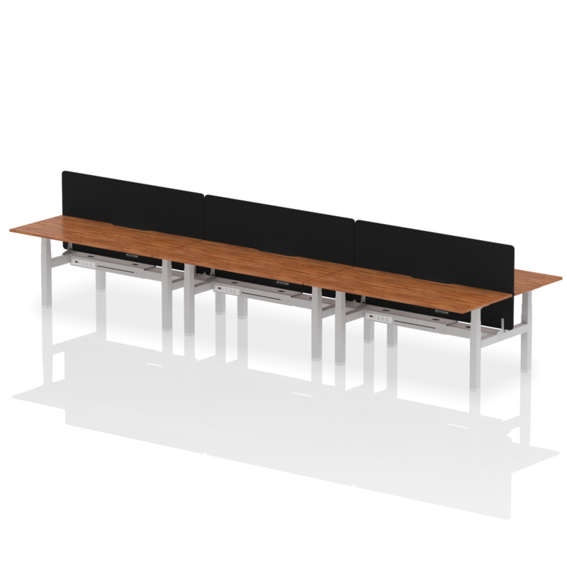 Air Back-to-Back Scalloped Edge Height Adjustable Bench Desk - 6 Person with Black Straight Screen - Image 68