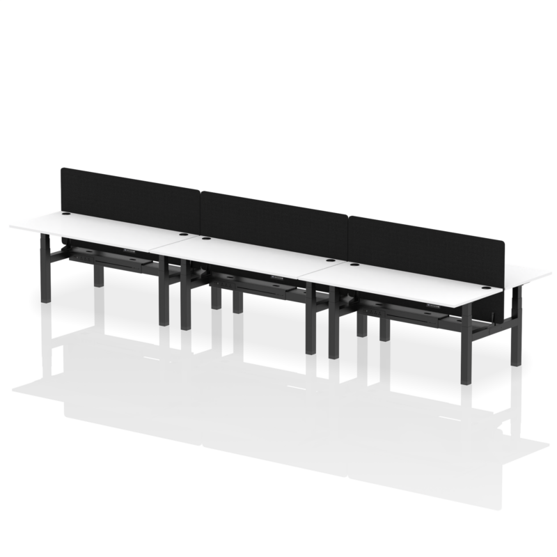 Air Back-to-Back Height Adjustable Bench Desk - 6 Person with Black Straight Screen - Image 70