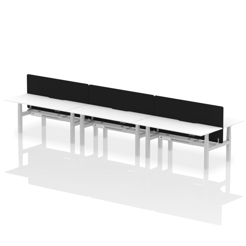 Air Back-to-Back Scalloped Edge Height Adjustable Bench Desk - 6 Person with Black Straight Screen - Image 71