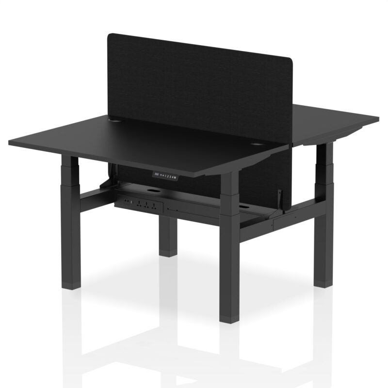 Air Back-to-Back Height Adjustable Bench Desk - 2 Person with Black Straight Screen - Image 73