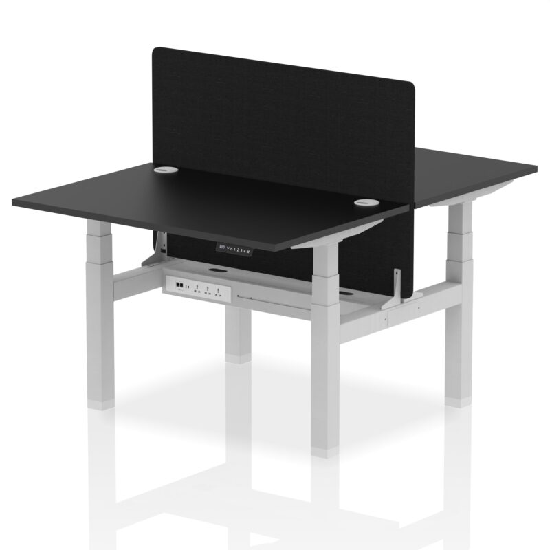 Air Back-to-Back Height Adjustable Bench Desk - 2 Person with Black Straight Screen - Image 74