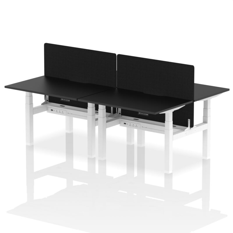 Air Back-to-Back Scalloped Edge Height Adjustable Bench Desk - 4 Person with Black Straight Screen - Image 75