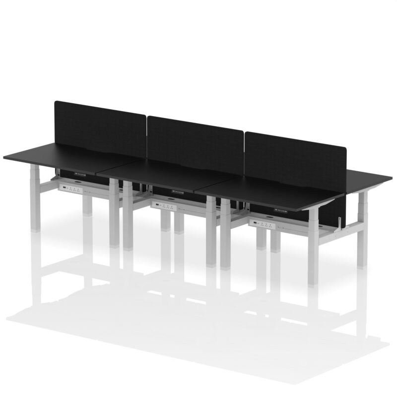 Air Back-to-Back Scalloped Edge Height Adjustable Bench Desk - 6 Person with Black Straight Screen - Image 74