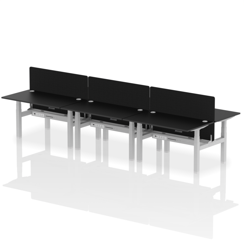 Air Back-to-Back Height Adjustable Bench Desk - 6 Person with Black Straight Screen - Image 77