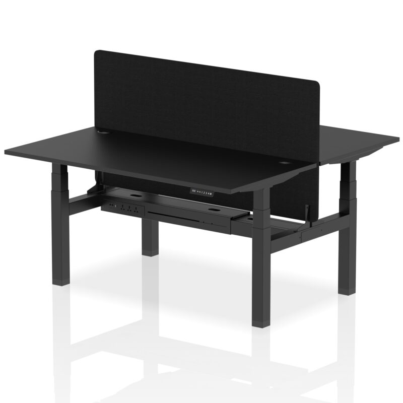 Air Back-to-Back Height Adjustable Bench Desk - 2 Person with Black Straight Screen - Image 79