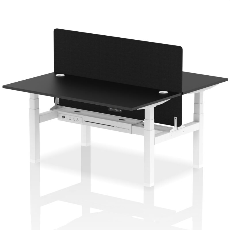 Air Back-to-Back Height Adjustable Bench Desk - 2 Person with Black Straight Screen - Image 81