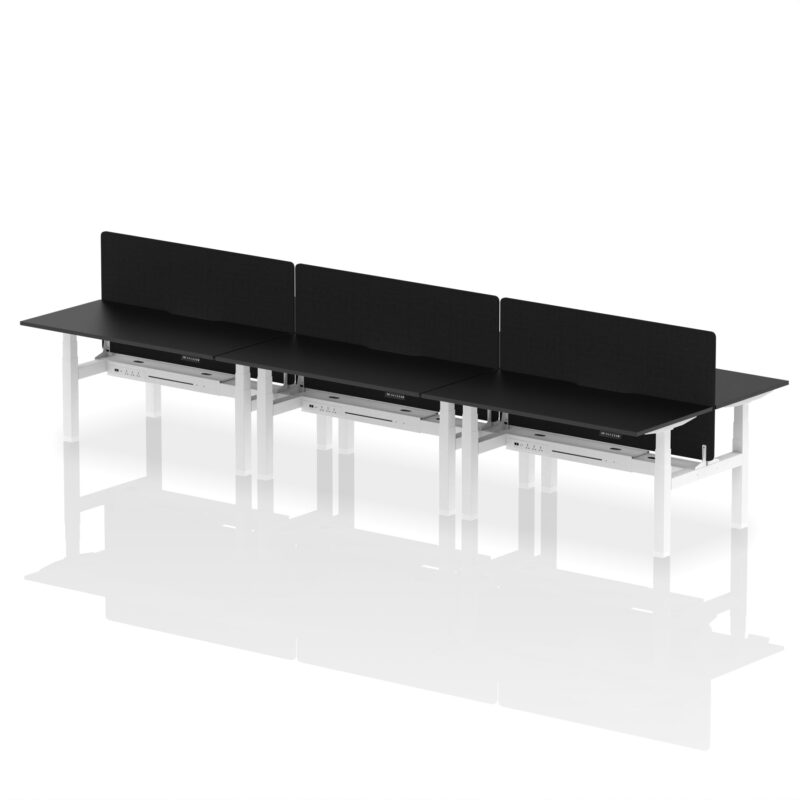 Air Back-to-Back Scalloped Edge Height Adjustable Bench Desk - 6 Person with Black Straight Screen - Image 81