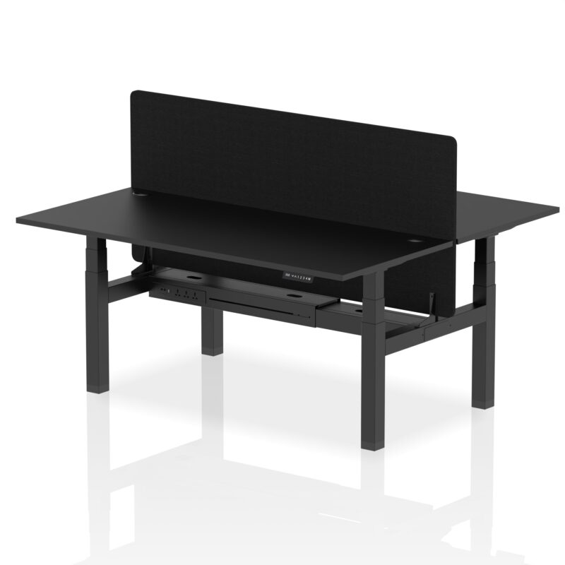 Air Back-to-Back Height Adjustable Bench Desk - 2 Person with Black Straight Screen - Image 82