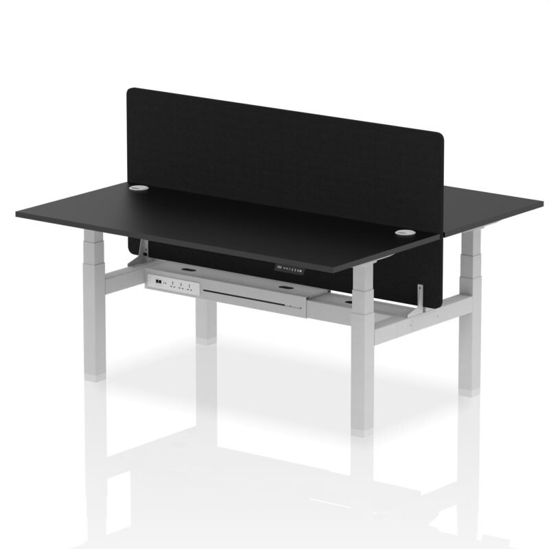 Air Back-to-Back Height Adjustable Bench Desk - 2 Person with Black Straight Screen - Image 83
