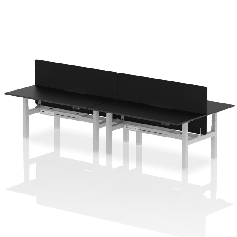 Air Back-to-Back Scalloped Edge Height Adjustable Bench Desk - 4 Person with Black Straight Screen - Image 83