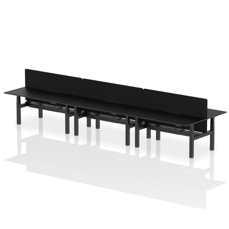 Air Back-to-Back Scalloped Edge Height Adjustable Bench Desk - 6 Person with Black Straight Screen - Image 82