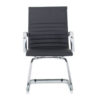 Nola Black Leather Cantilever Visitor Chair with Arms - Image 2