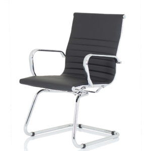 Nola Black Leather Cantilever Visitor Chair with Arms - Image 3