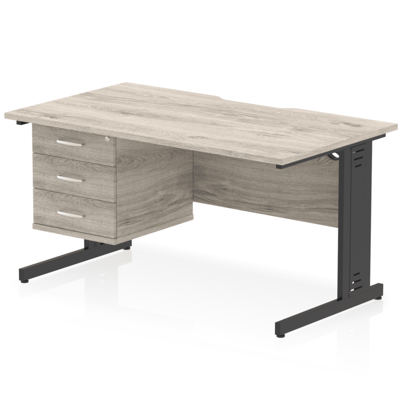 Impulse Scalloped Edge 1400mm Cable Managed Straight Desk With Single Fixed Pedestal - Image 24
