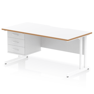 Impulse Scalloped Edge 1600mm Cable Managed Straight Desk With Single Fixed Pedestal - Image 2