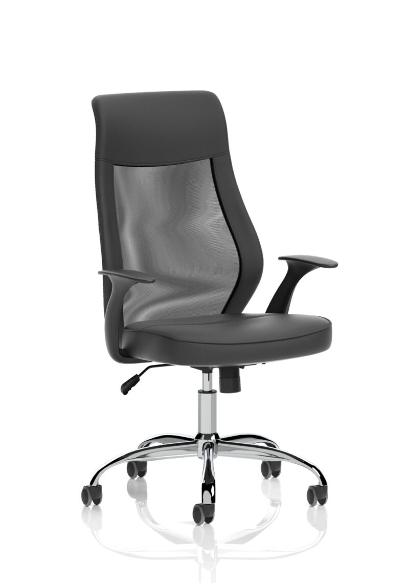 OE - Baye High Mesh Back Task Operator Black Leather Office Chair with Arms
