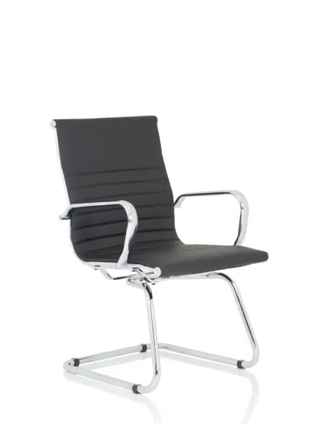 OE - Nola Black Leather Cantilever Visitor Chair with Arms