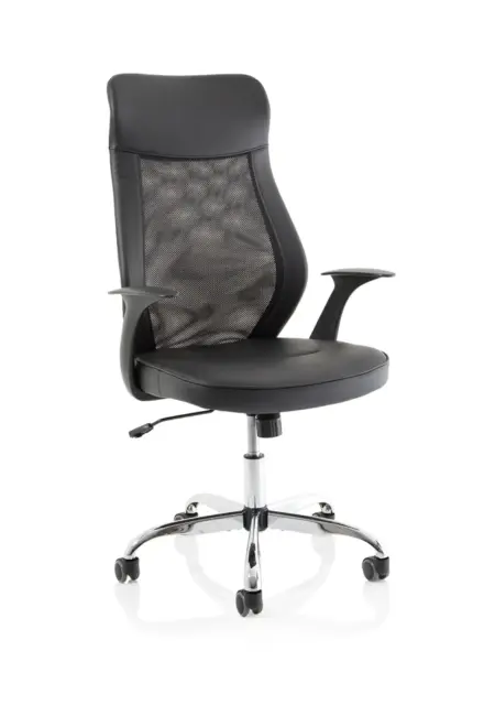 OE - Baye High Mesh Back Task Operator Black Leather Office Chair with Arms